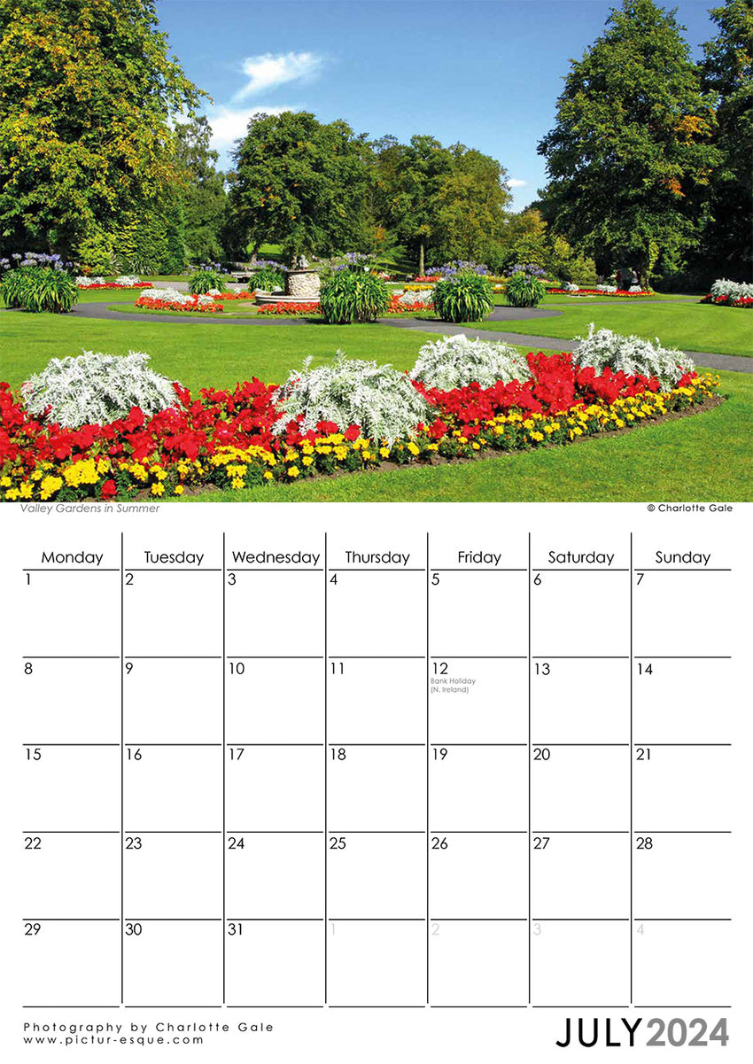 Valley Gardens in Summer Harrogate 2024 Wall Calendar