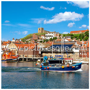 Whitby Harbour blank greetings card by Charlotte Gale