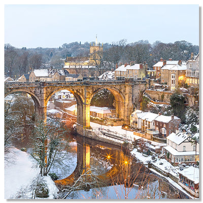 Knaresborough Viaduct Twilight in the Snow Christmas card by Charlotte Gale Photography