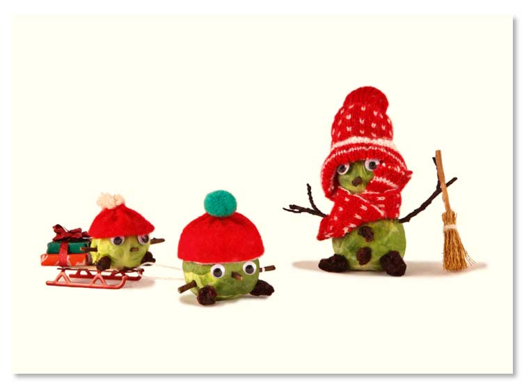 Sledging Sprouts Christmas Card by Charlotte Gale