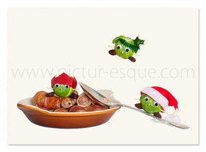 Catapulting sprout Christmas card by Charlotte Gale