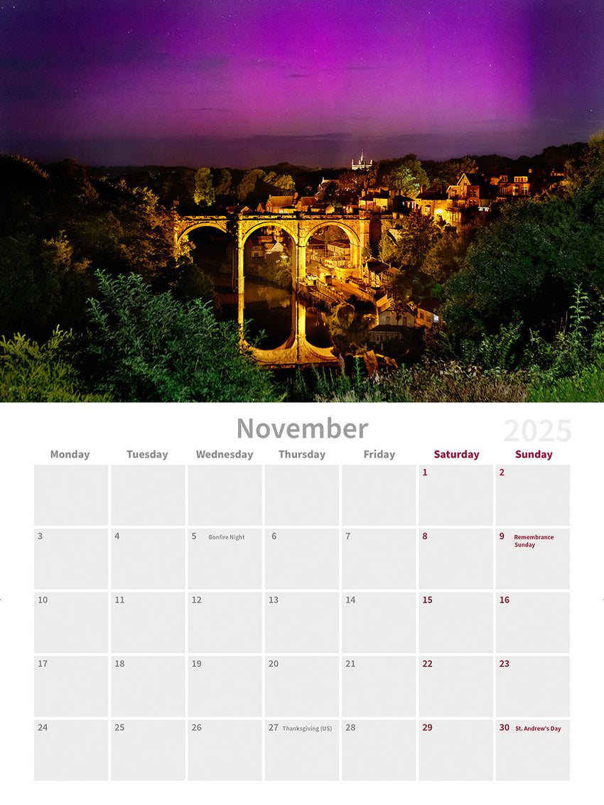 Knaresborough Calendar 2025 - Aurora Borealis over Knaresborough Viaduct