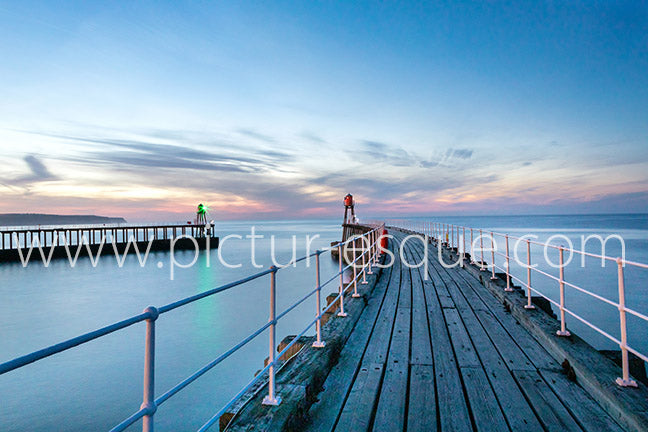 Whitby Piers at Twilight Canvas by Charlotte Gale
