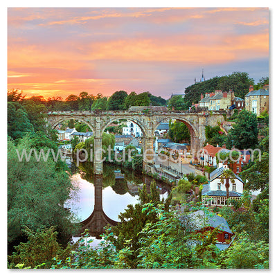 Knaresborough Viaduct Sunset greetings card by Charlotte Gale