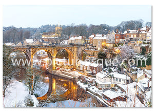 Knaresborough Viaduct at Twilight in the Snow Christmas cards by Charlotte Gale