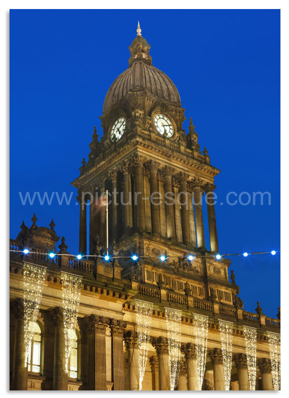 Luxury Yorkshire Christmas card featuring Leeds Town Hall at Christmas.