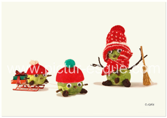 Sledging Sprouts Christmas Cards by Charlotte Gale